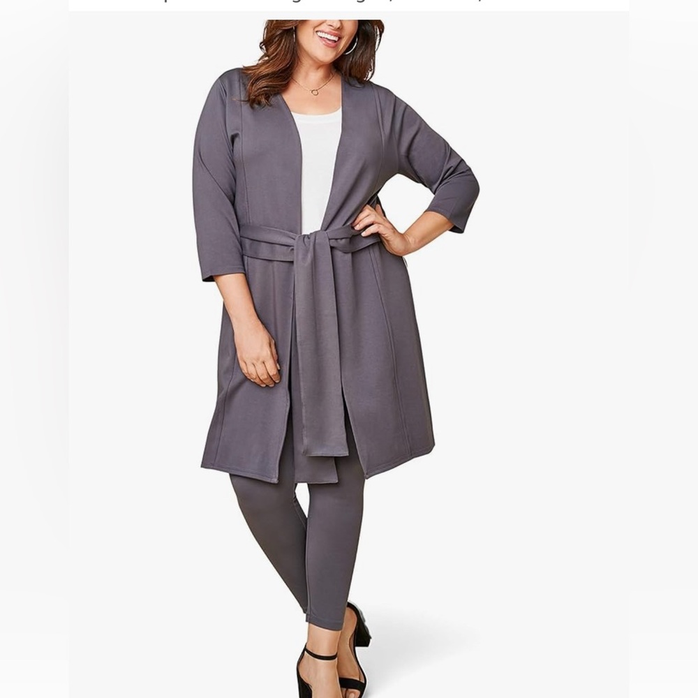 Fruit of the Loom Women's Plus Size Ponte Open Front Long Cardigan, Charcoal, 3X
